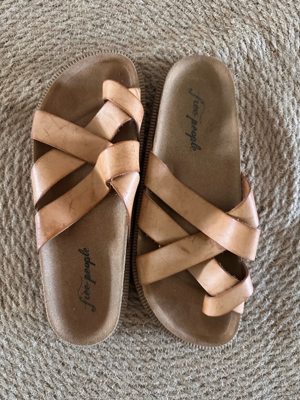 Free People Tan Crisscross Slide Sandals